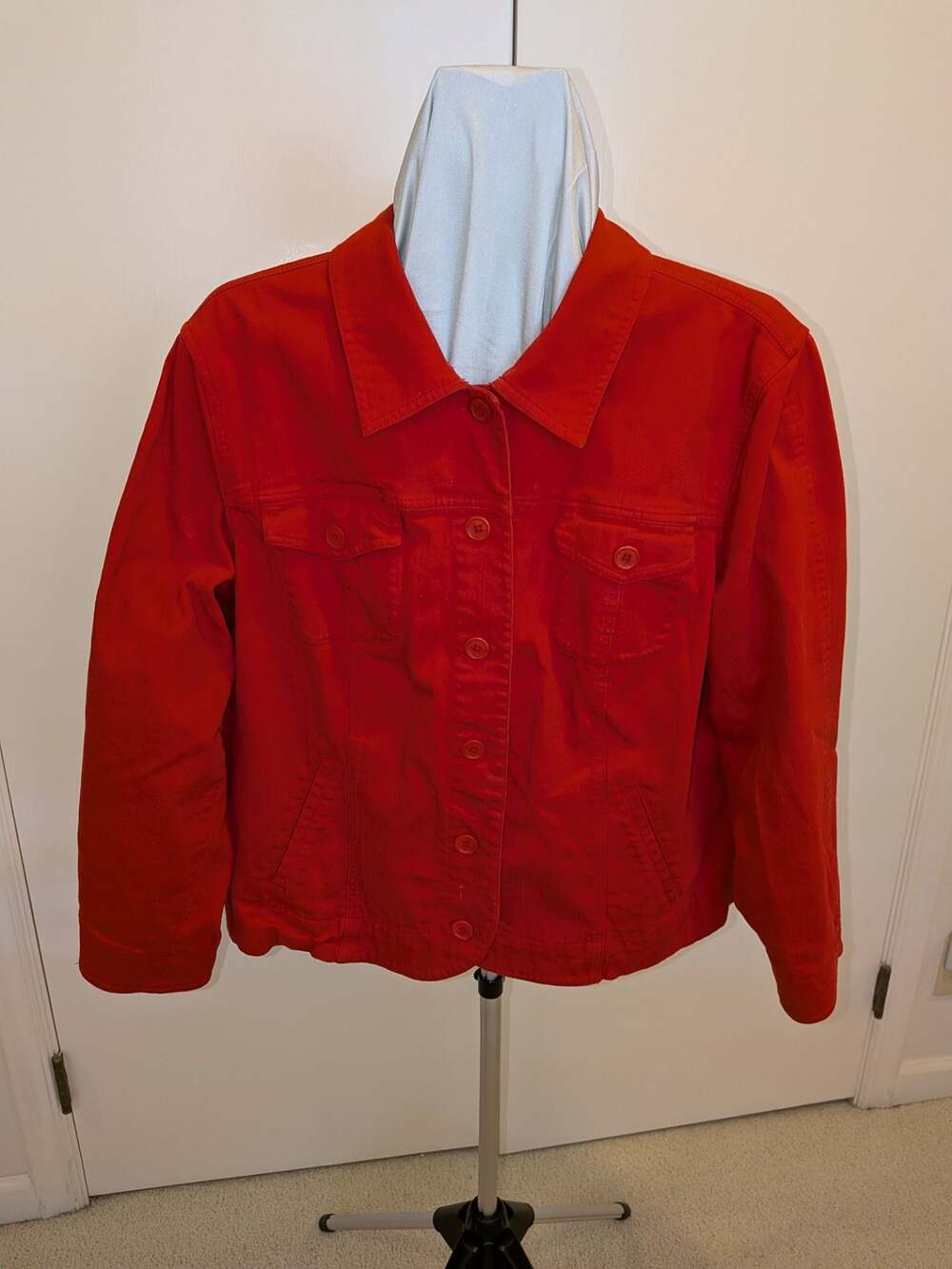 Talbots Woman Red Stretch Denim Button-Front Jacket